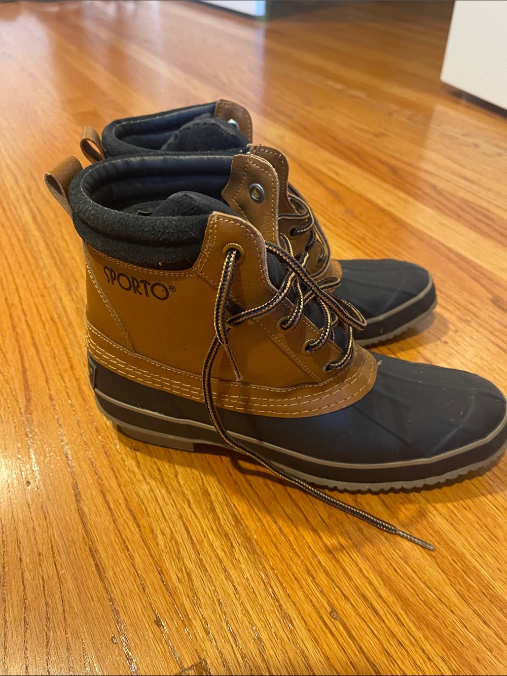 Sporto Brown and Navy Lace-Up Waterproof Duck Boots